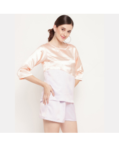 Womens Stylish Solid Satin Top And Short Night Wear